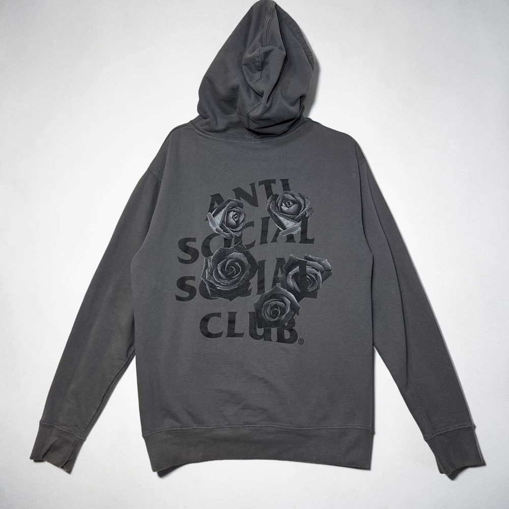 AntiSocialSocialClub M Hoodie Gray Rose Graphic Streetwear Skater‎ Oversized Alt